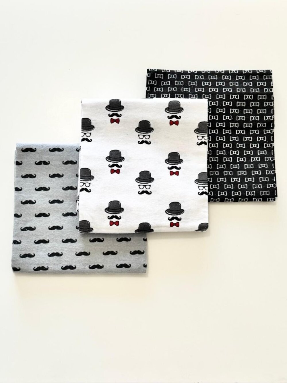 New Mustache Baby Boy Receiving Blankets - LOT of 3 (Cotton)